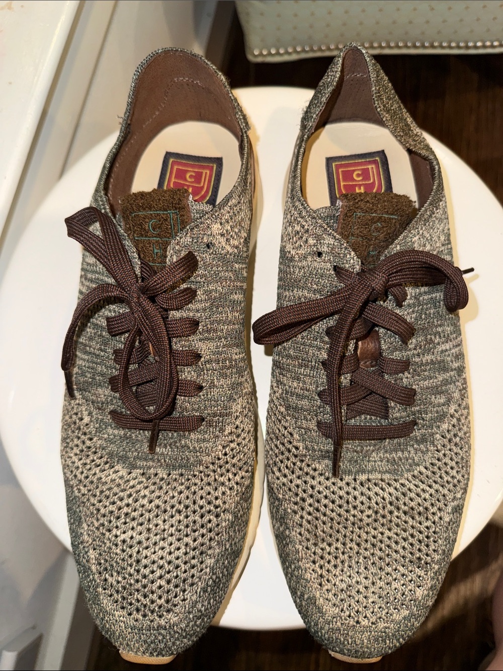 Cole Haan Olive and Brown Knit Lace-Up Sneakers